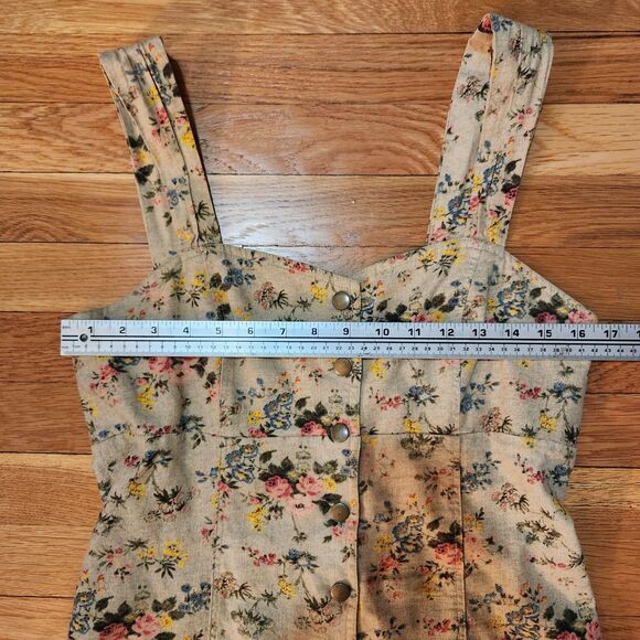 Laura Ashley & Urban Outfitters Button-Front Mini Dress Tan Floral Linen Sz M - Picture 8 of 9